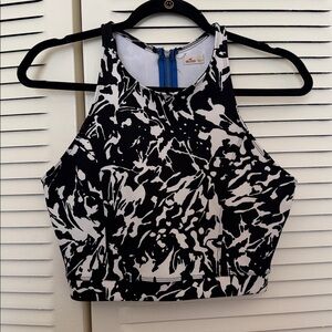Hollister Black and White Abstract Print Sleeveless Crop Top